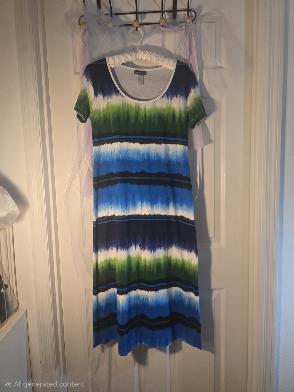 Tommy Bahama Blue, Green & White Striped Midi Dress